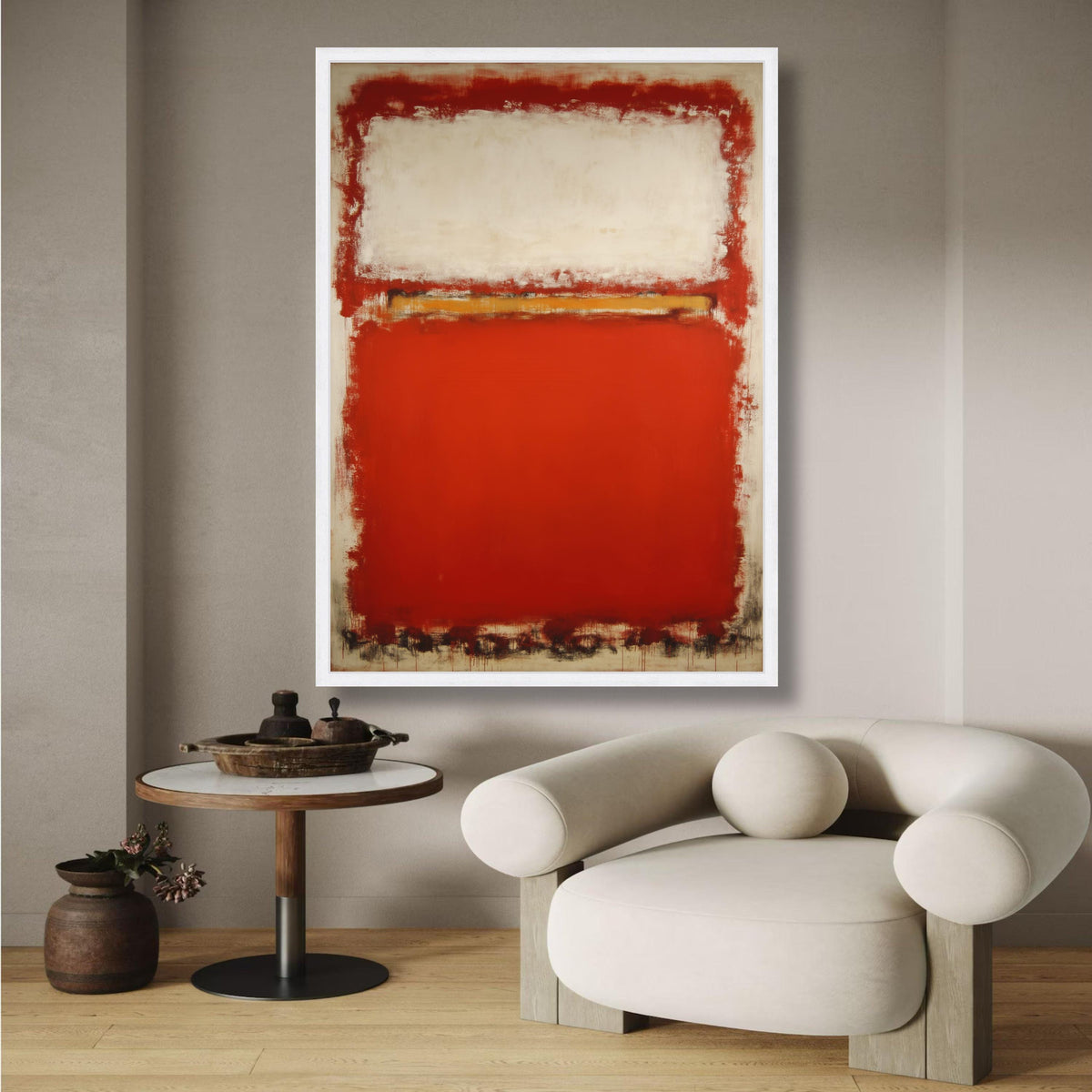 Abstract Mark Rothko Style Canvas, Bold Red and Cream Color Blocks, Modern Minimalist Wall Art, wall decoration, canvas print, wall art
