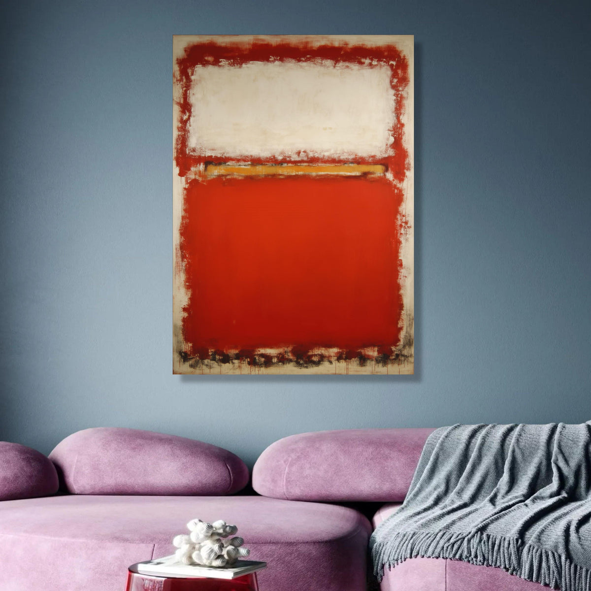 Abstract Mark Rothko Style Canvas, Bold Red and Cream Color Blocks, Modern Minimalist Wall Art, wall decoration, canvas print, wall art