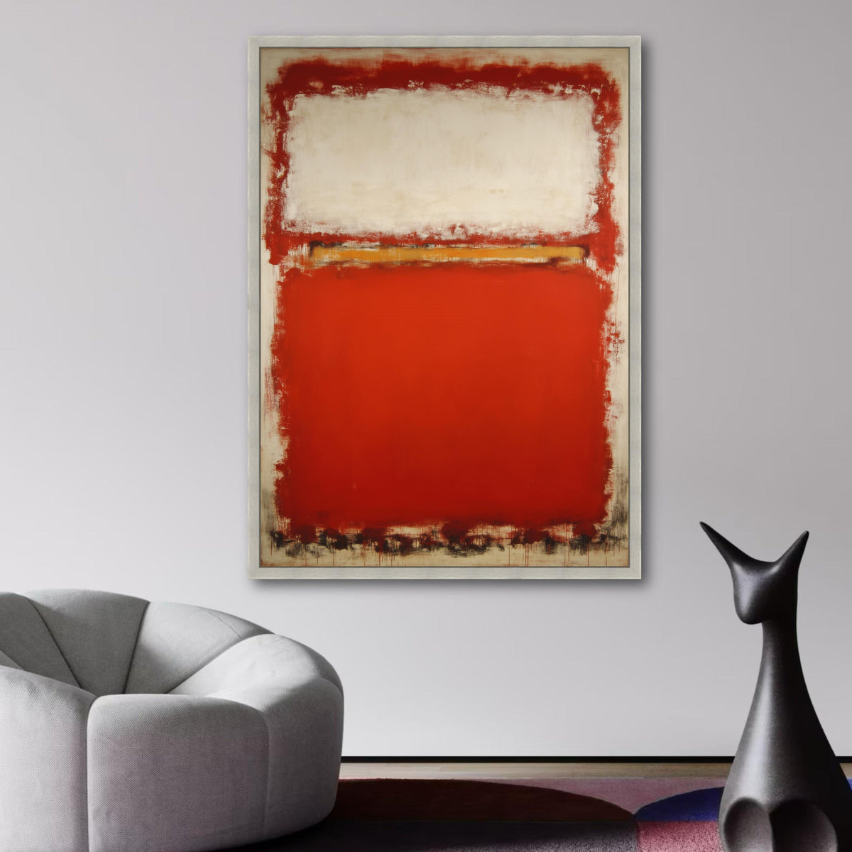 Abstract Mark Rothko Style Canvas, Bold Red and Cream Color Blocks, Modern Minimalist Wall Art, wall decoration, canvas print, wall art