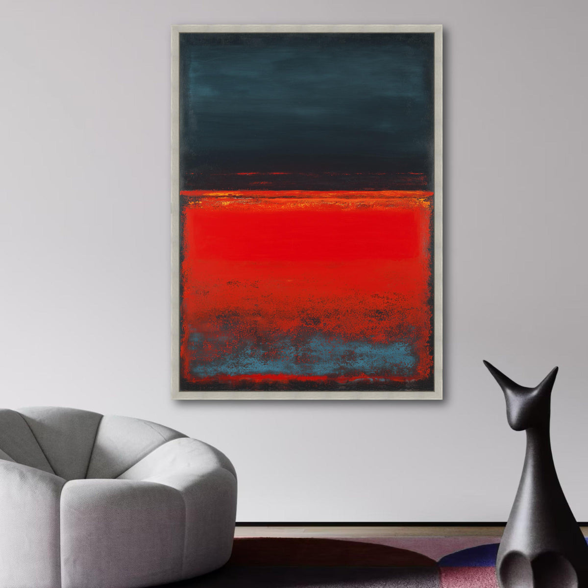 Abstract Color Field Canvas, Mark Rothko Style Wall Art, Red and Dark Blue Modern Canvas, wall decoration, canvas print, wall art