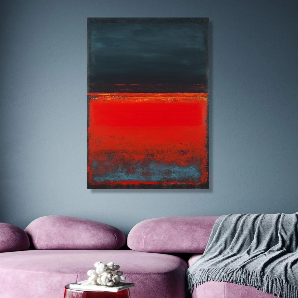 Abstract Color Field Canvas, Mark Rothko Style Wall Art, Red and Dark Blue Modern Canvas, wall decoration, canvas print, wall art