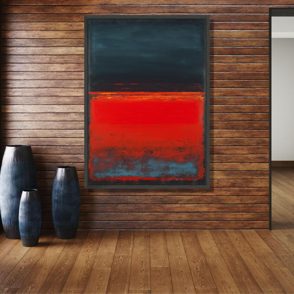Abstract Color Field Canvas, Mark Rothko Style Wall Art, Red and Dark Blue Modern Canvas, wall decoration, canvas print, wall art