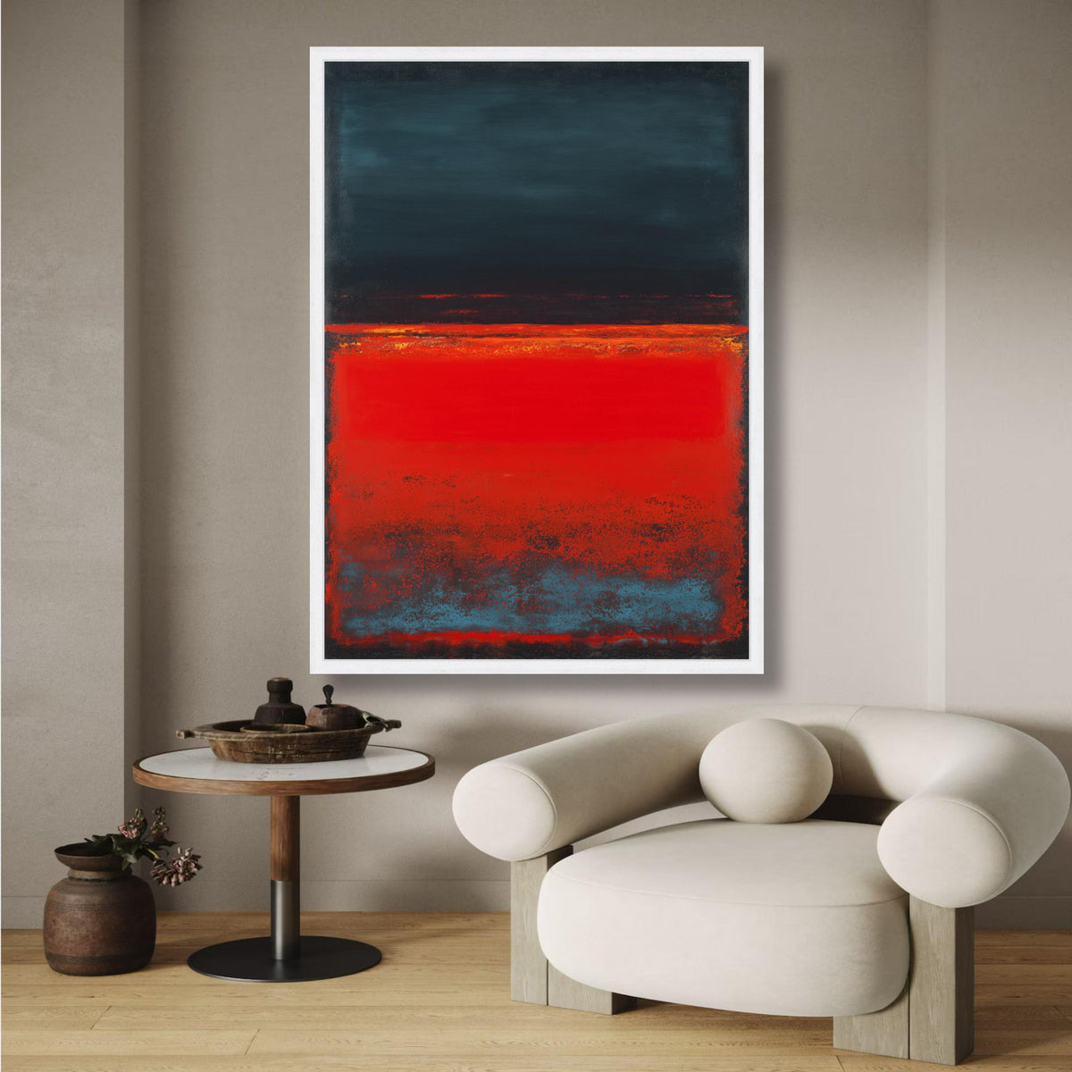 Abstract Color Field Canvas, Mark Rothko Style Wall Art, Red and Dark Blue Modern Canvas, wall decoration, canvas print, wall art