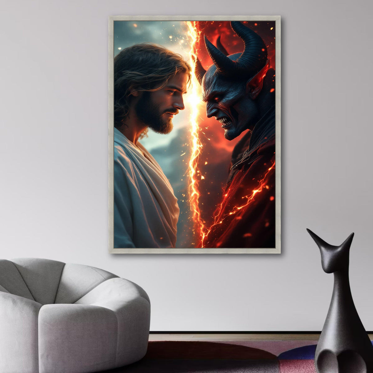 Divine Light versus Dark Demon, Good vs Evil Canvas, Spiritual Battle Wall Art, Contrast of Heaven wall decoration, canvas print, wall art