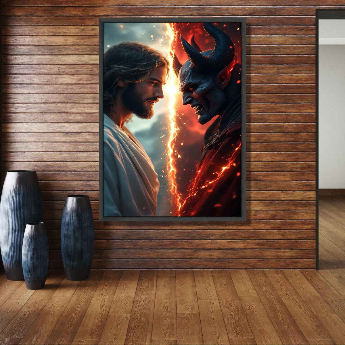 Divine Light versus Dark Demon, Good vs Evil Canvas, Spiritual Battle Wall Art, Contrast of Heaven wall decoration, canvas print, wall art