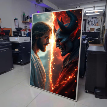 Divine Light versus Dark Demon, Good vs Evil Canvas, Spiritual Battle Wall Art, Contrast of Heaven wall decoration, canvas print, wall art