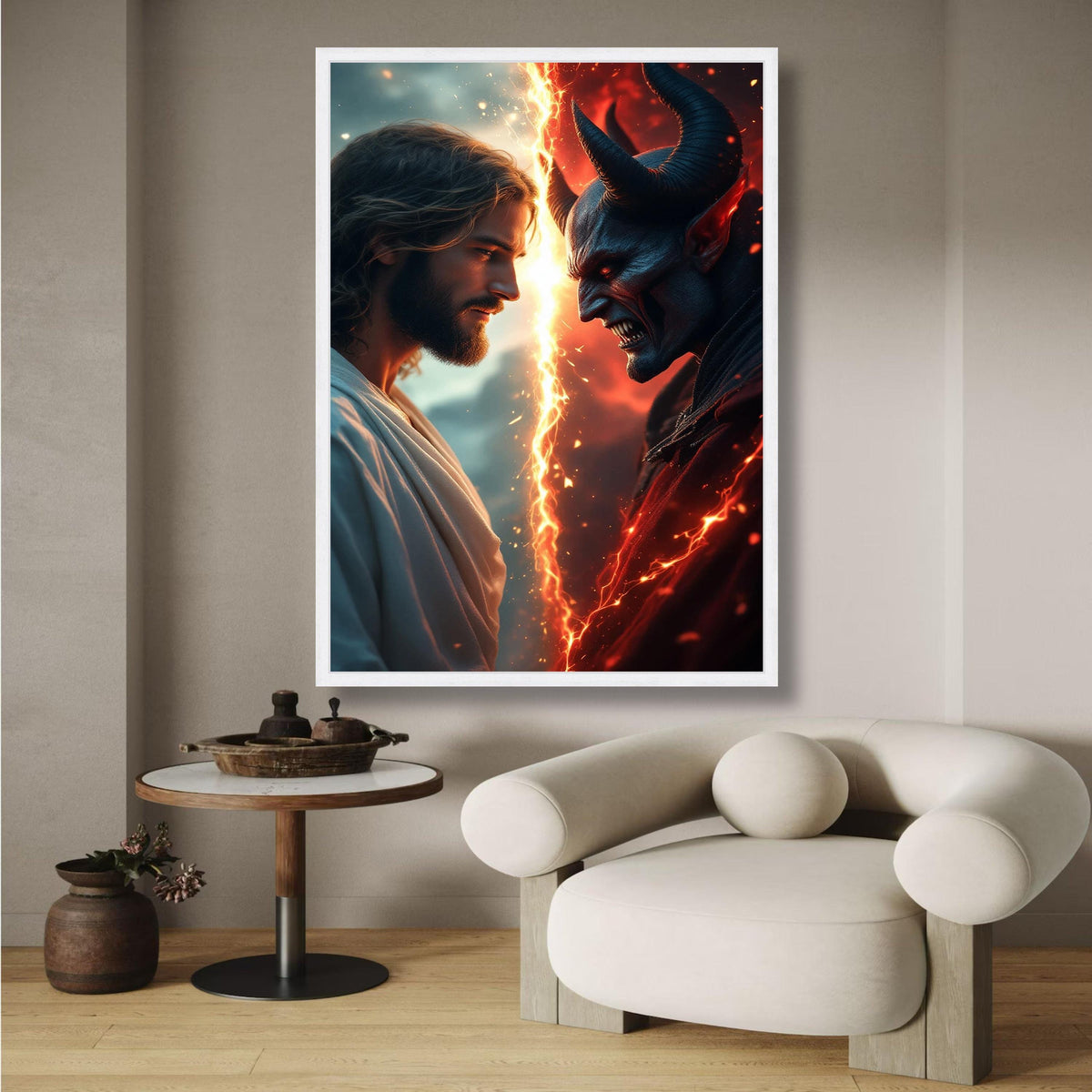 Divine Light versus Dark Demon, Good vs Evil Canvas, Spiritual Battle Wall Art, Contrast of Heaven wall decoration, canvas print, wall art