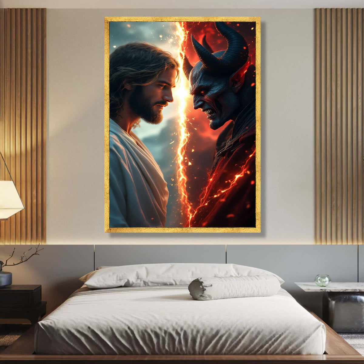 Divine Light versus Dark Demon, Good vs Evil Canvas, Spiritual Battle Wall Art, Contrast of Heaven wall decoration, canvas print, wall art