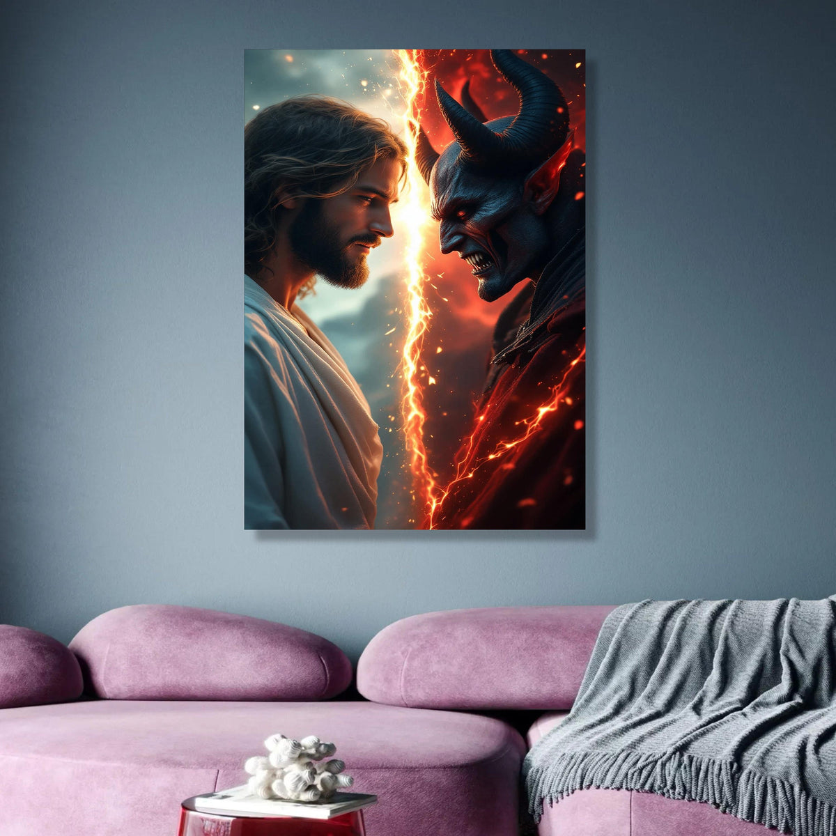 Divine Light versus Dark Demon, Good vs Evil Canvas, Spiritual Battle Wall Art, Contrast of Heaven wall decoration, canvas print, wall art