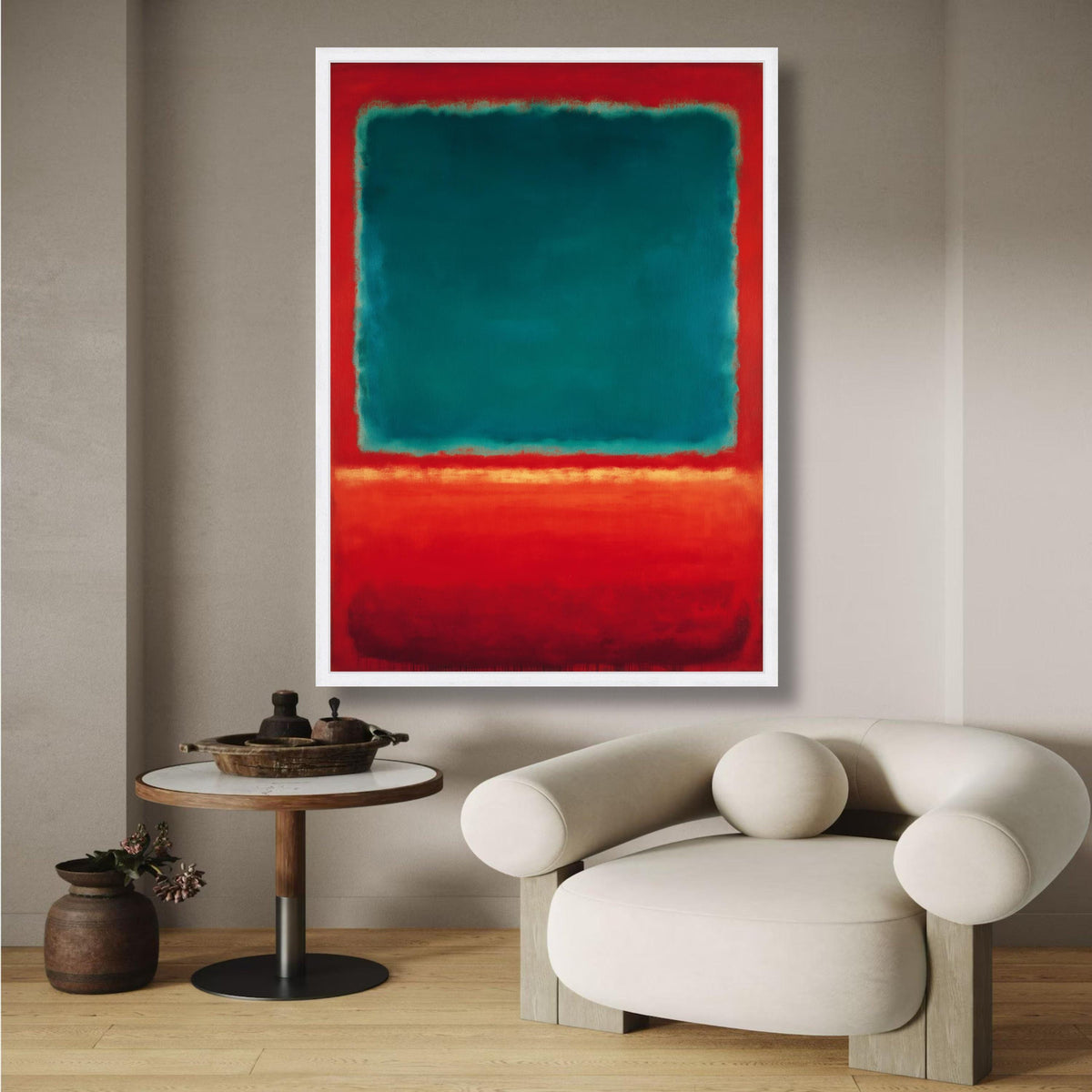 Mark Rothko Inspired Abstract Canvas, Bold Red and Teal Color Blocks, Modern Minimalist Wall Art, wall decoration, canvas print, wall art