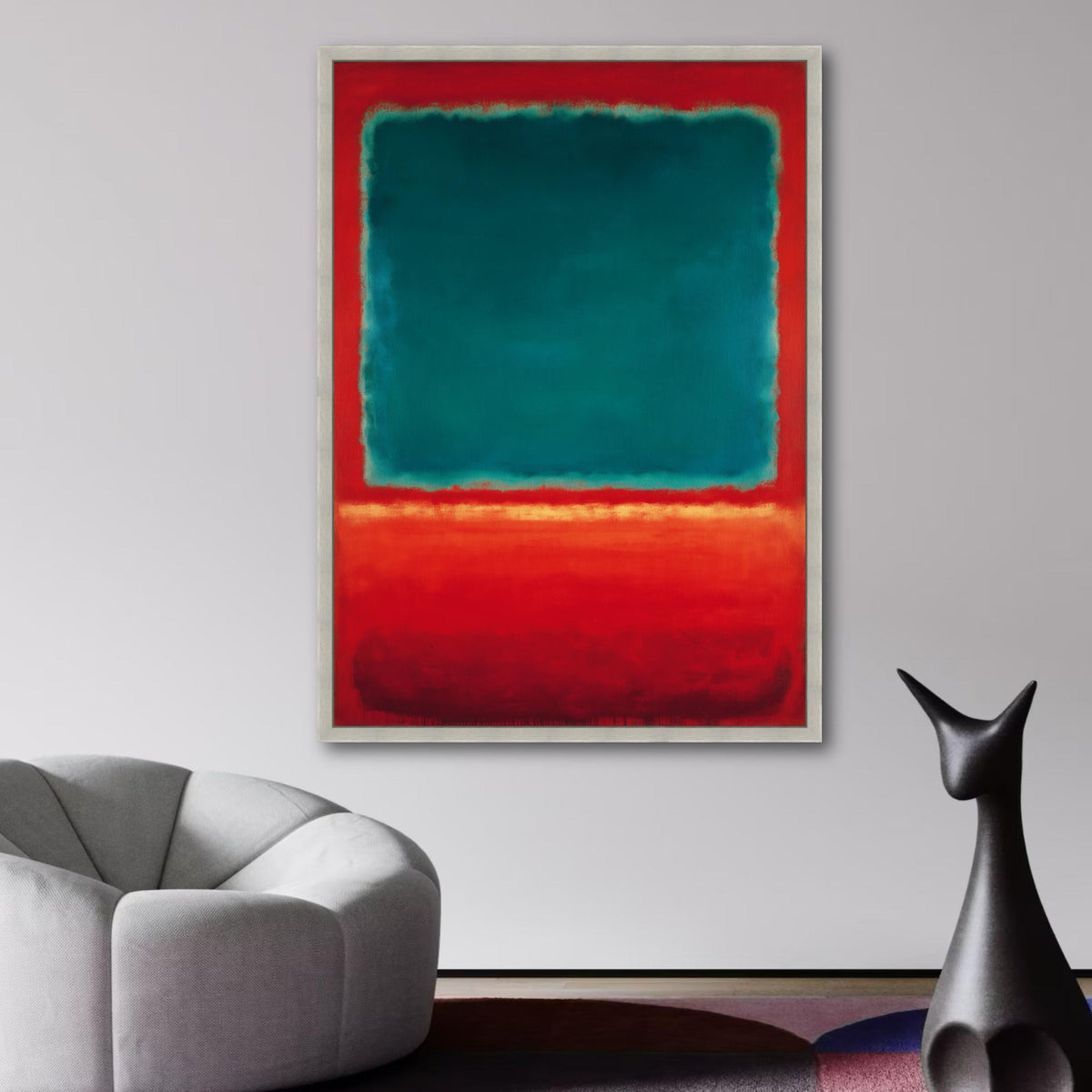 Mark Rothko Inspired Abstract Canvas, Bold Red and Teal Color Blocks, Modern Minimalist Wall Art, wall decoration, canvas print, wall art
