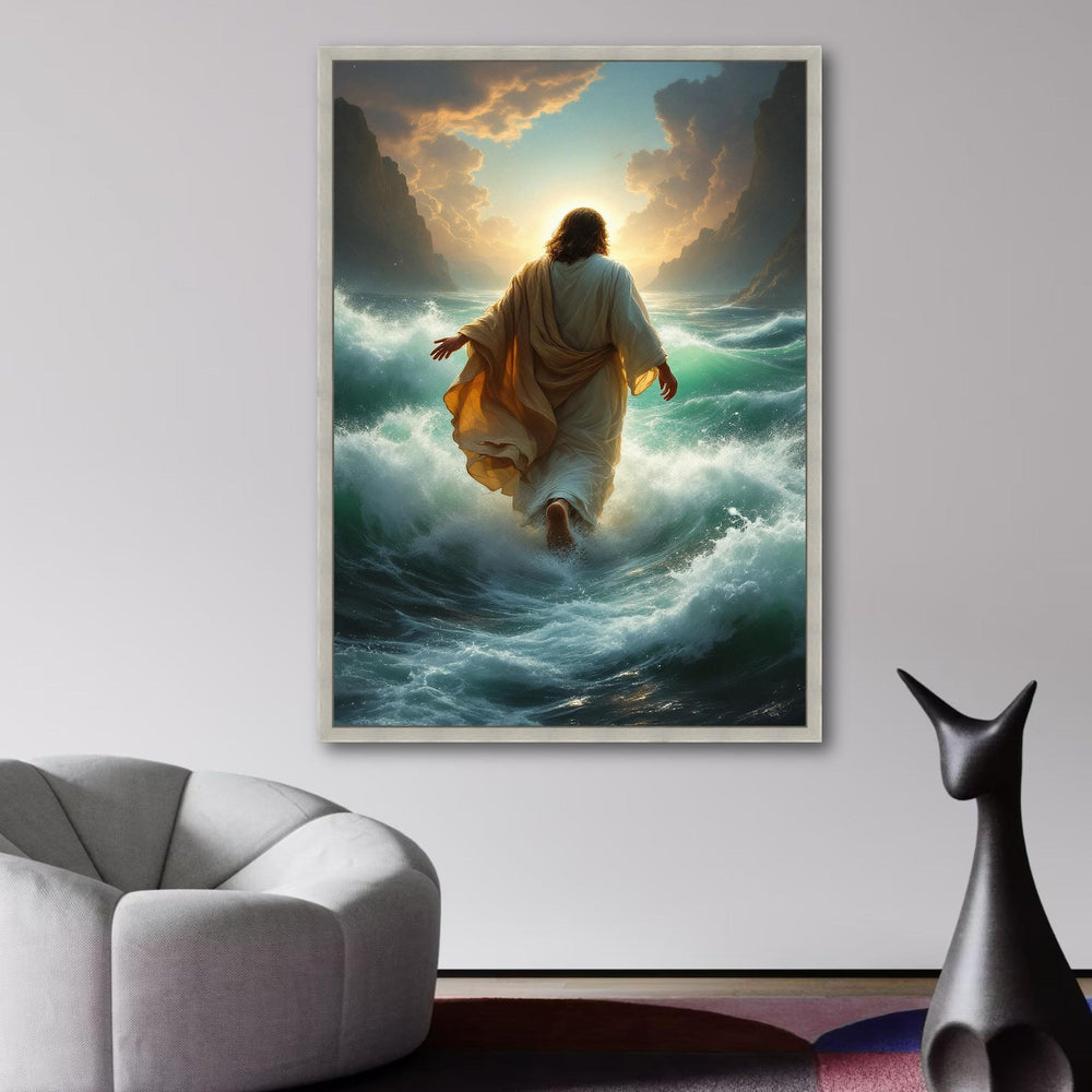 Inspirational Jesus Walking on Water Canvas Wall Art, Spiritual Christian Religious Decoration, wall decoration, canvas print, wall art