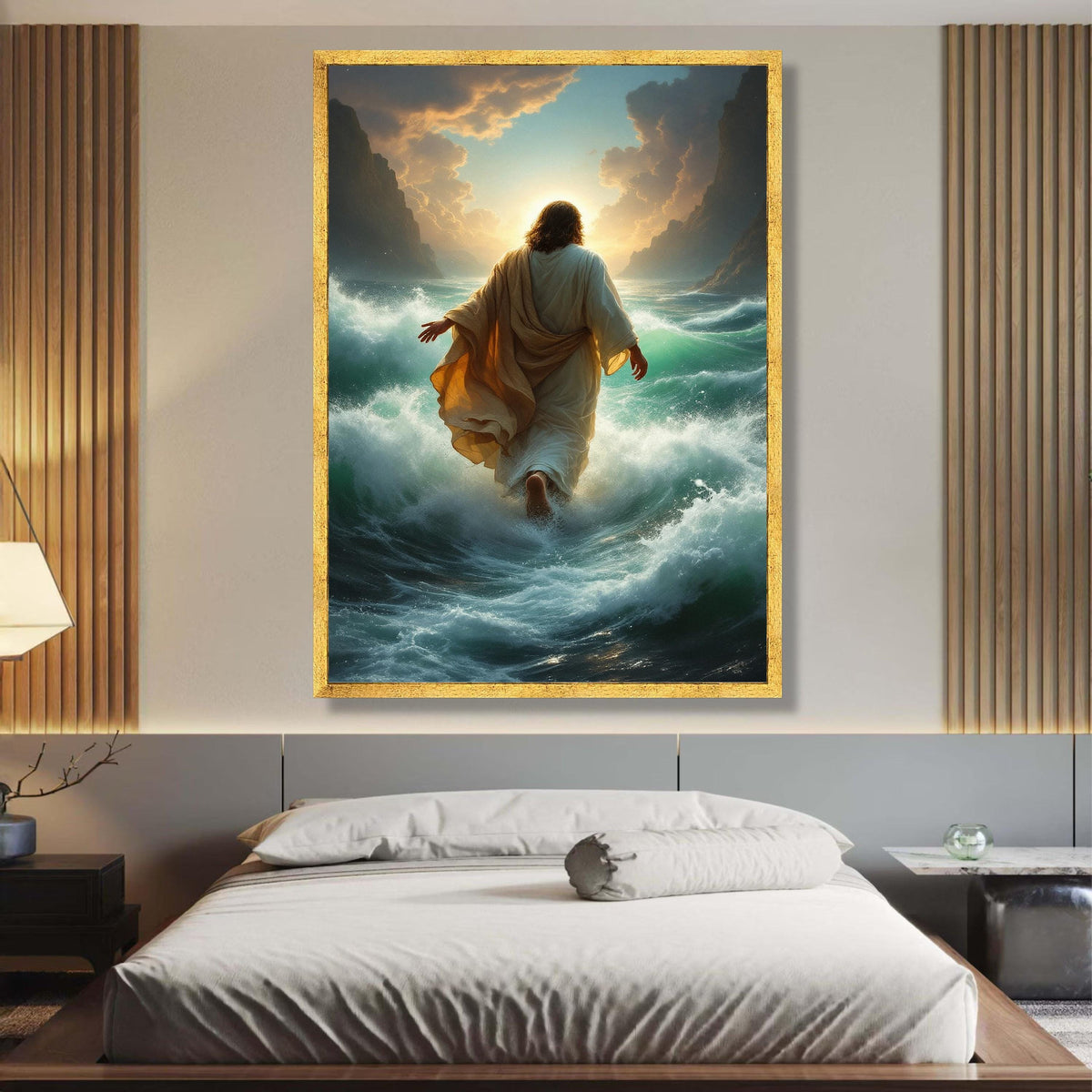 Inspirational Jesus Walking on Water Canvas Wall Art, Spiritual Christian Religious Decoration, wall decoration, canvas print, wall art
