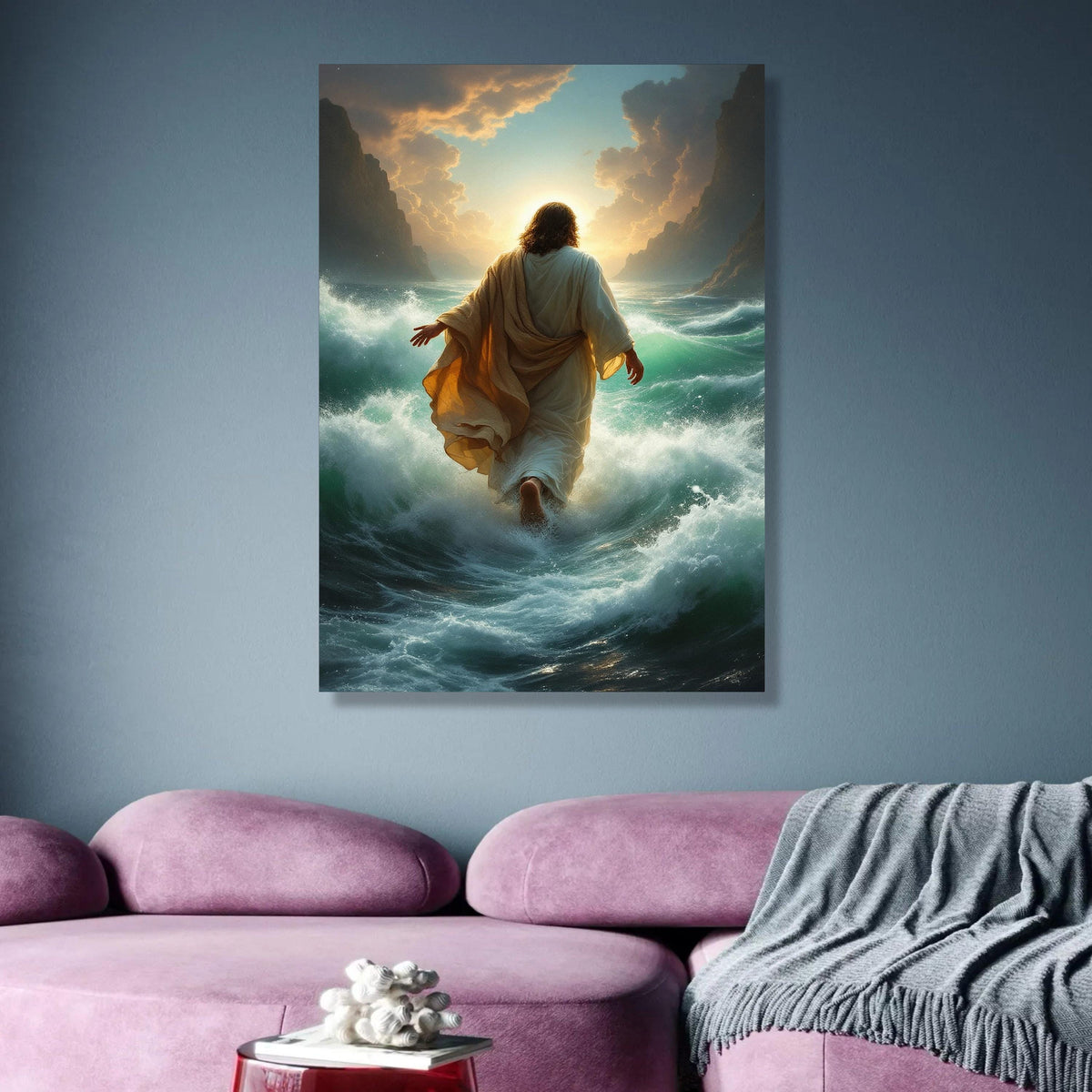 Inspirational Jesus Walking on Water Canvas Wall Art, Spiritual Christian Religious Decoration, wall decoration, canvas print, wall art