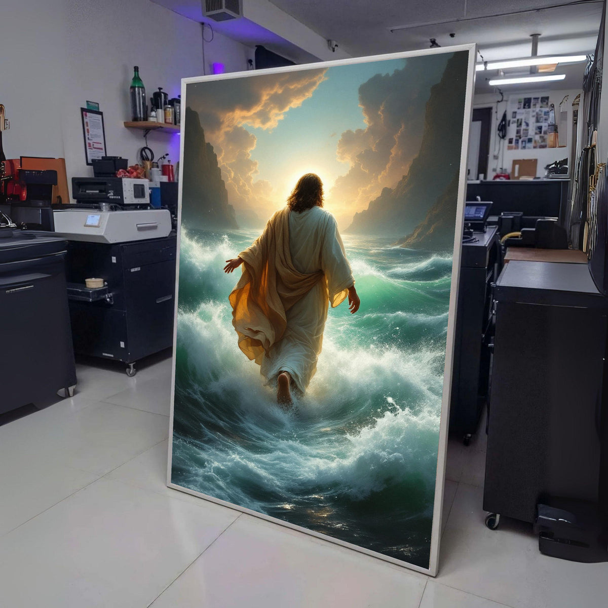Jesus Walking on Water Canvas, Spiritual Christian Wall Art, Biblical Scene Decoration, wall decoration, canvas print, wall art