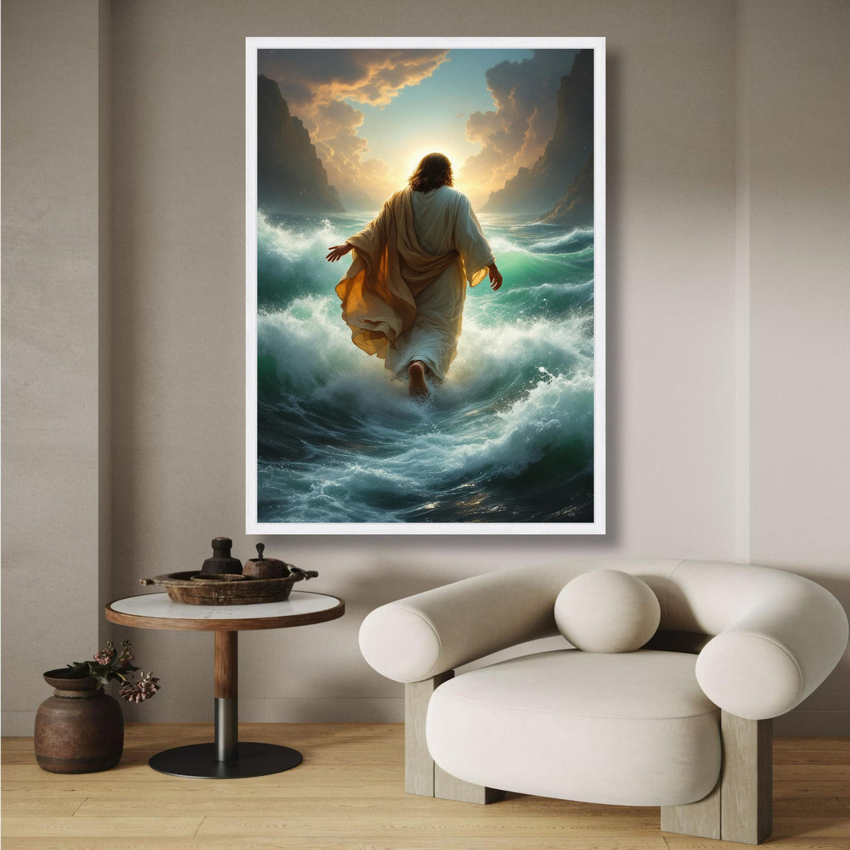 Jesus Walking on Water Canvas, Spiritual Christian Wall Art, Biblical Scene Decoration, wall decoration, canvas print, wall art