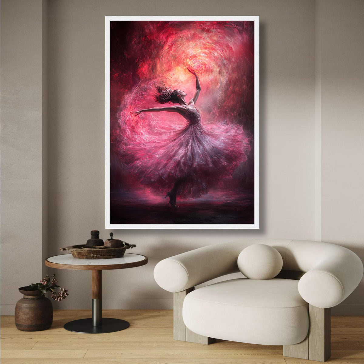 Elegant Ballerina Dance Canvas Wall Art, Pink Twirling Dress, Graceful Movement Painting, Ballet wall decoration, canvas print, wall art