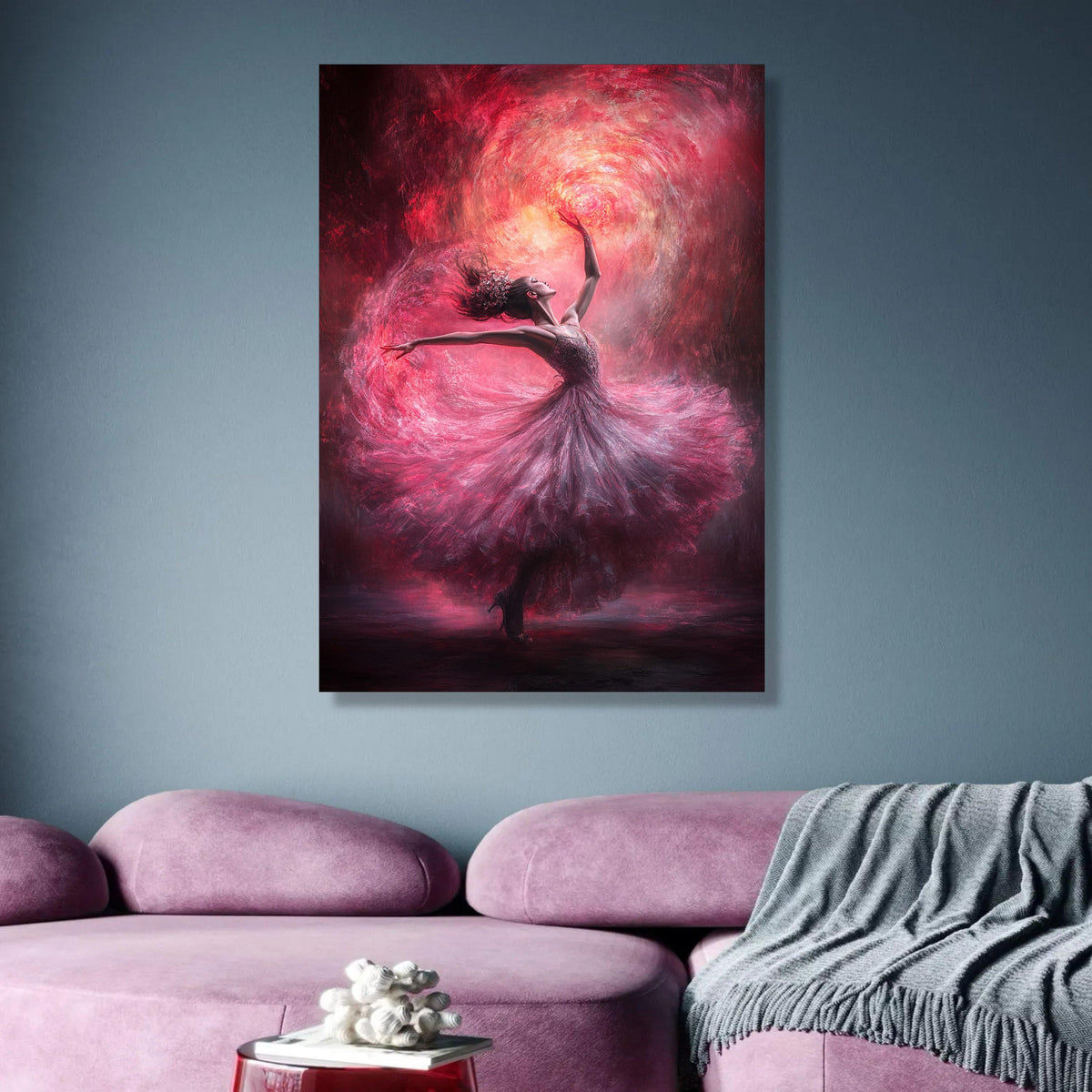 Elegant Ballerina Dance Canvas Wall Art, Pink Twirling Dress, Graceful Movement Painting, Ballet wall decoration, canvas print, wall art