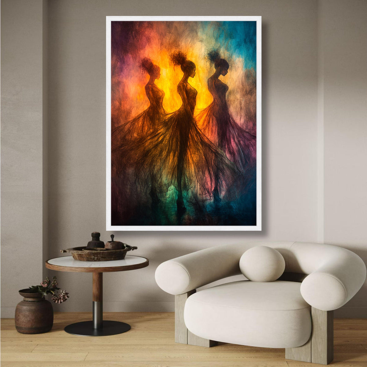 Ethereal Ballet Dancers Canvas, Abstract Woman Silhouettes, Graceful Dance Wall Art, Colorful wall decoration, canvas print, wall art