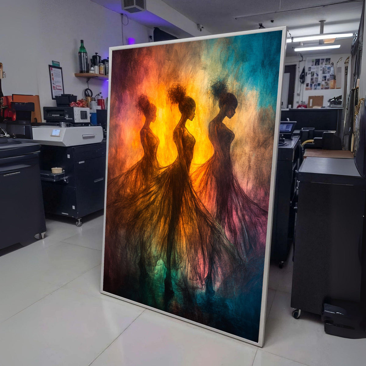 Ethereal Ballet Dancers Canvas, Abstract Woman Silhouettes, Graceful Dance Wall Art, Colorful wall decoration, canvas print, wall art