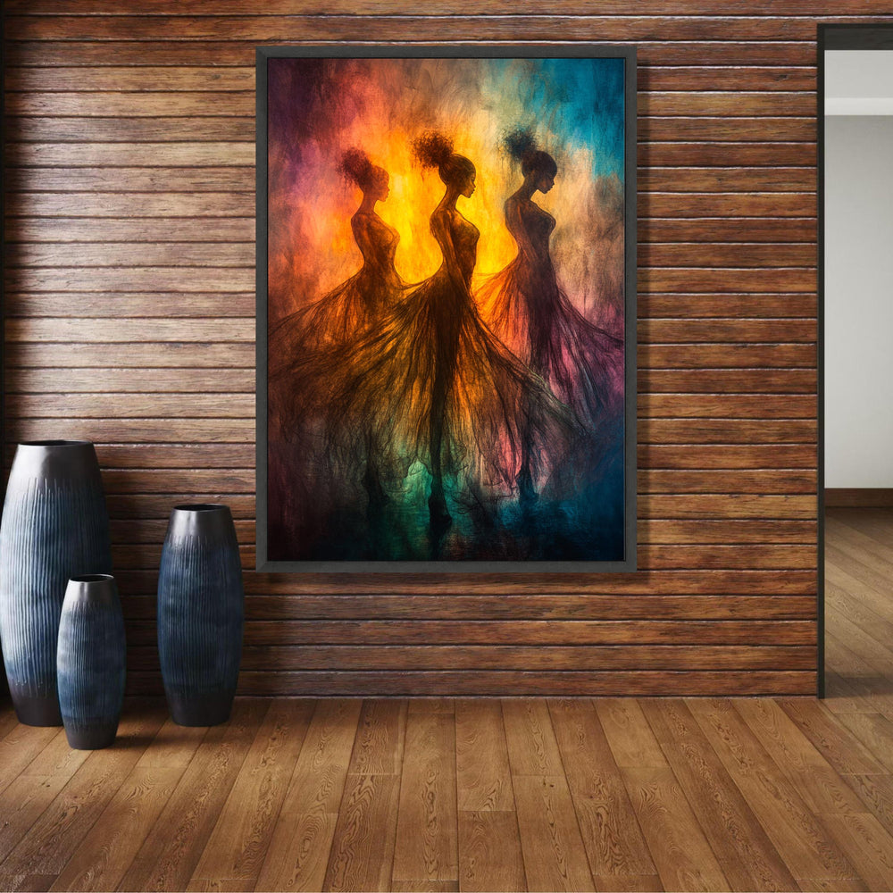 Ethereal Ballet Dancers Canvas, Abstract Woman Silhouettes, Graceful Dance Wall Art, Colorful wall decoration, canvas print, wall art