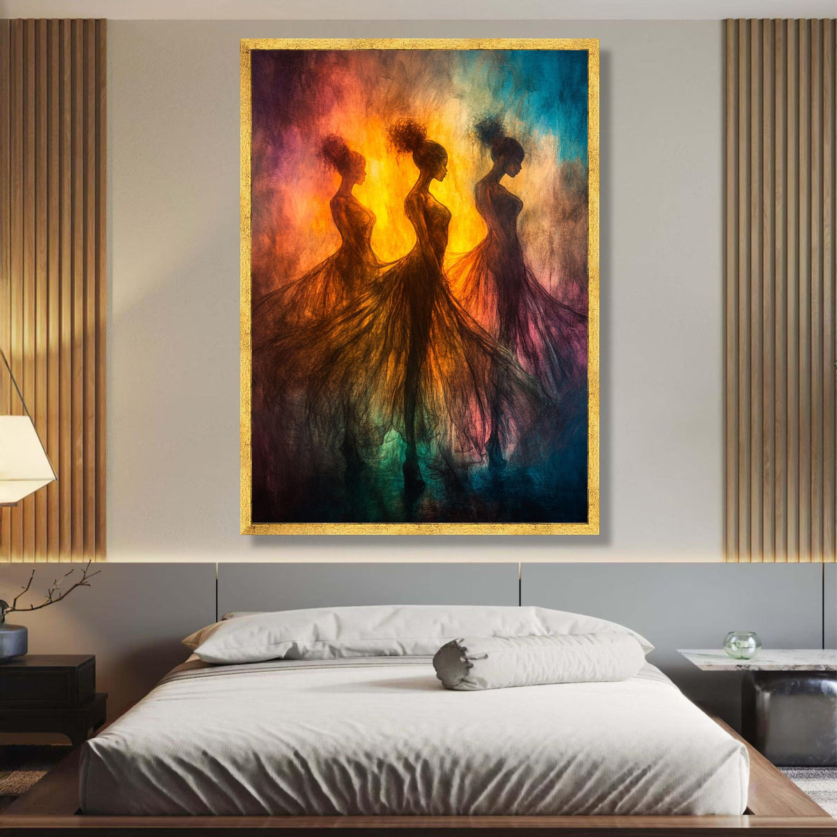 Ethereal Ballet Dancers Canvas, Abstract Woman Silhouettes, Graceful Dance Wall Art, Colorful wall decoration, canvas print, wall art