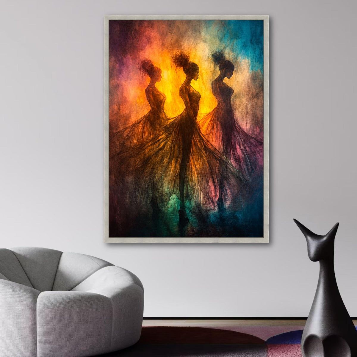 Ethereal Ballet Dancers Canvas, Abstract Woman Silhouettes, Graceful Dance Wall Art, Colorful wall decoration, canvas print, wall art