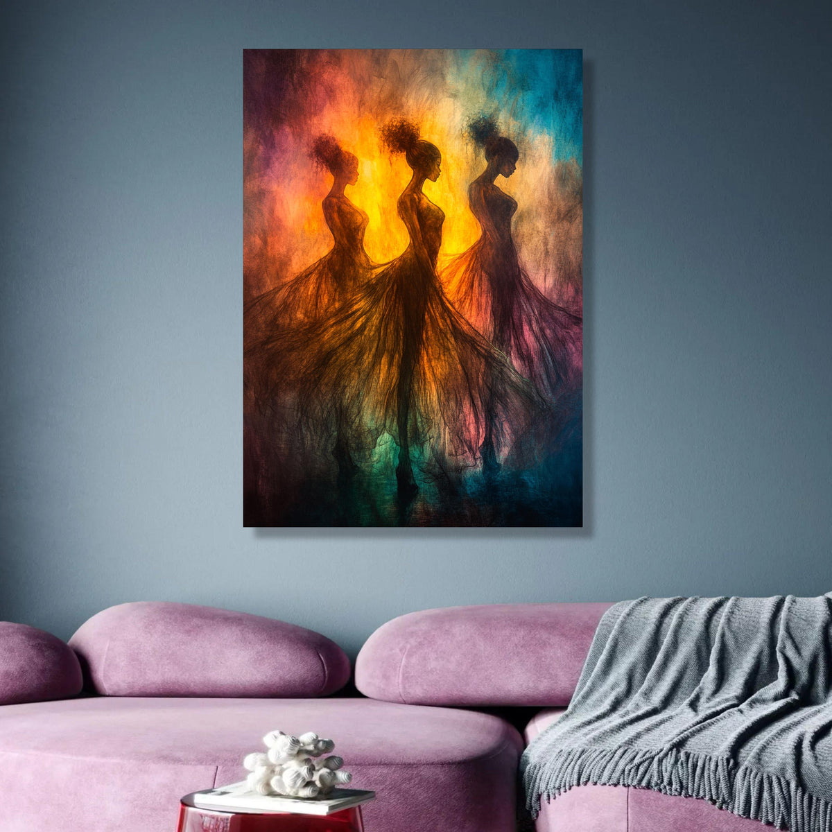 Ethereal Ballet Dancers Canvas, Abstract Woman Silhouettes, Graceful Dance Wall Art, Colorful wall decoration, canvas print, wall art