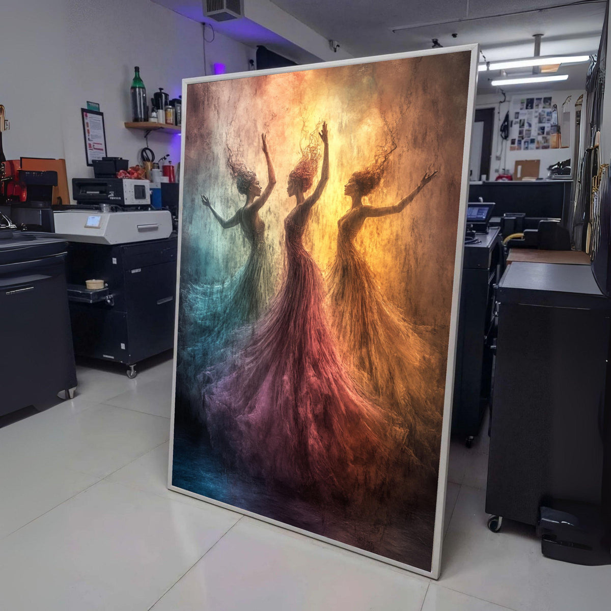 Ethereal Dancing Women Canvas, Abstract Ballet Art, Flowing Gown Wall Decor, Colorful Movement wall decoration, canvas print, wall art