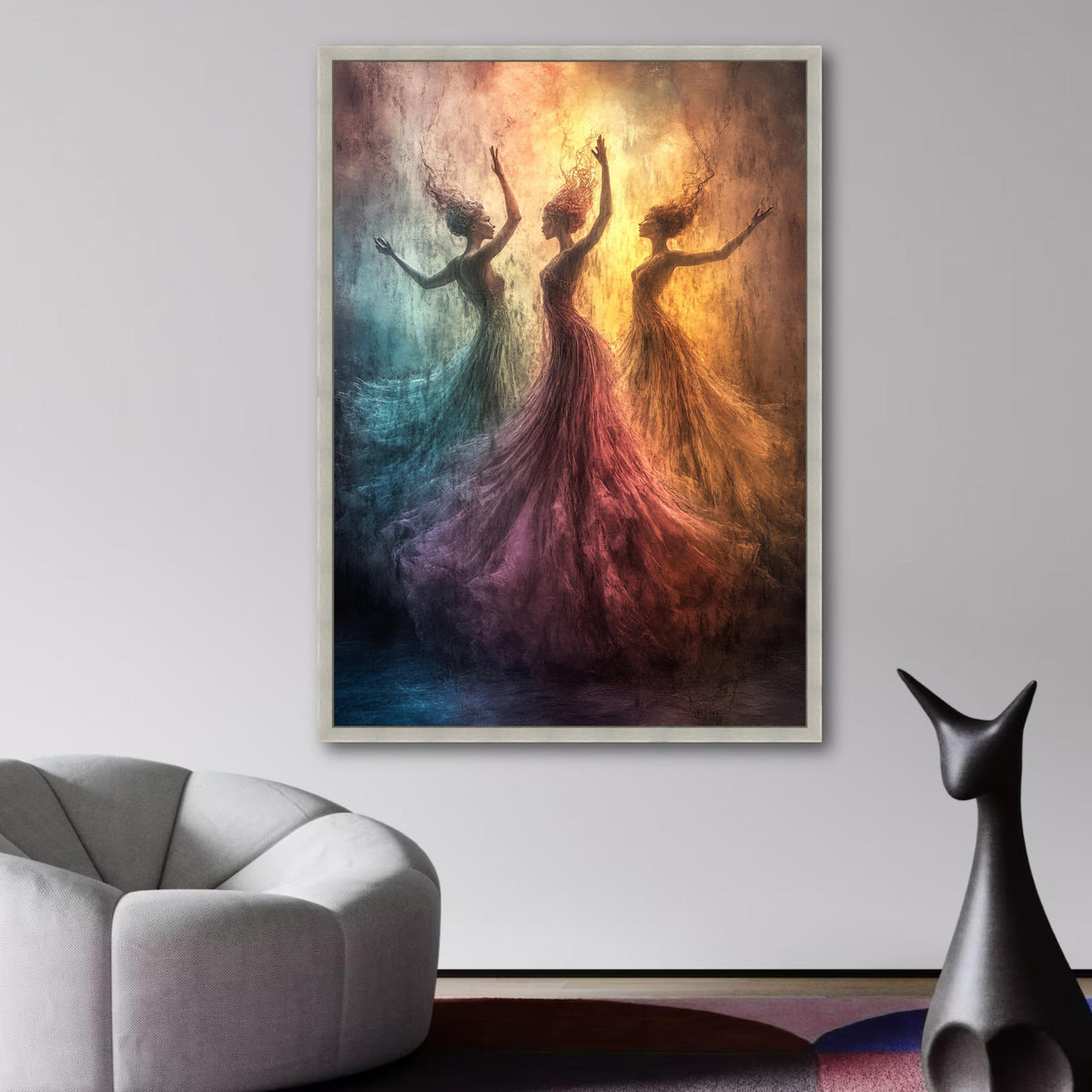 Ethereal Dancing Women Canvas, Abstract Ballet Art, Flowing Gown Wall Decor, Colorful Movement wall decoration, canvas print, wall art