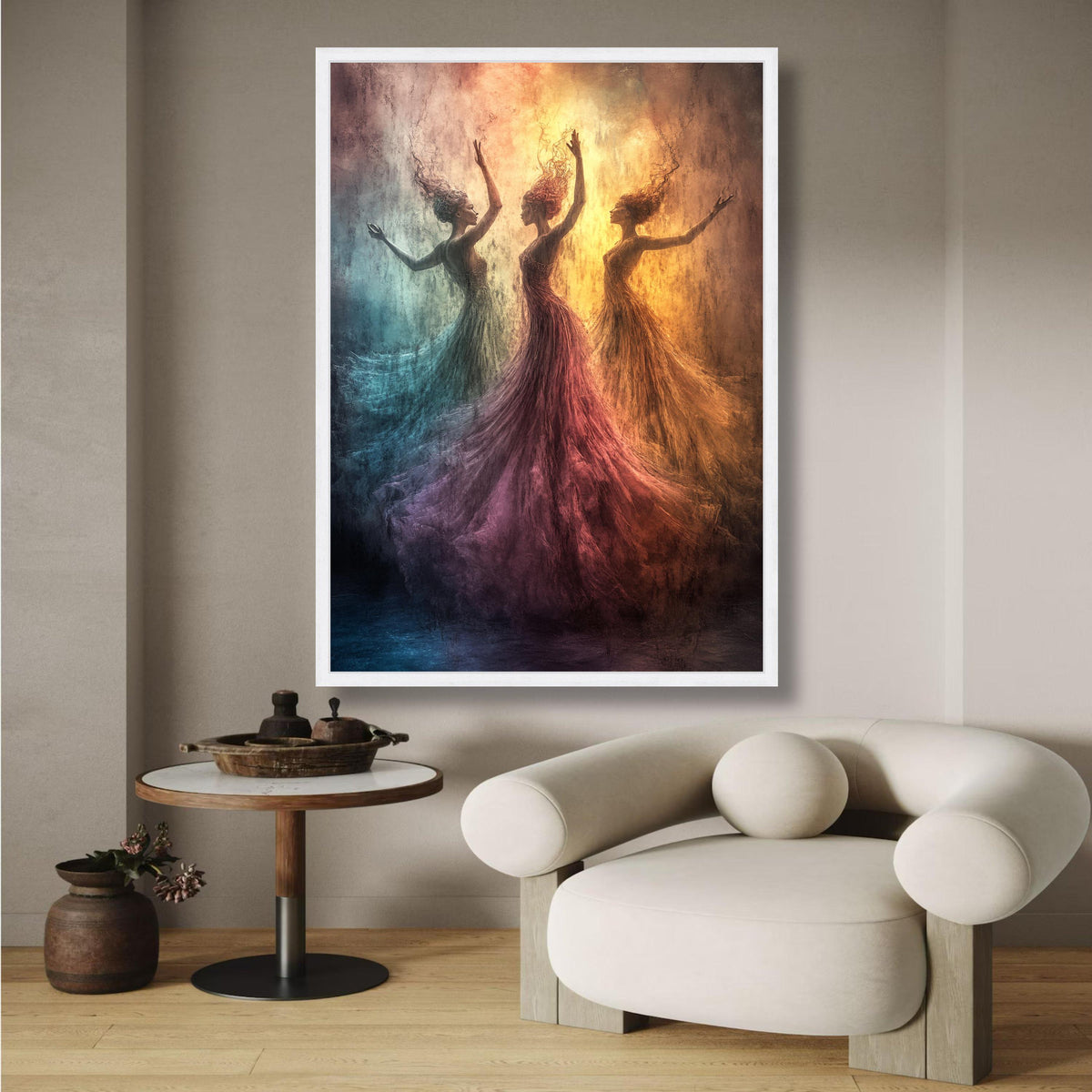 Ethereal Dancing Women Canvas, Abstract Ballet Art, Flowing Gown Wall Decor, Colorful Movement wall decoration, canvas print, wall art