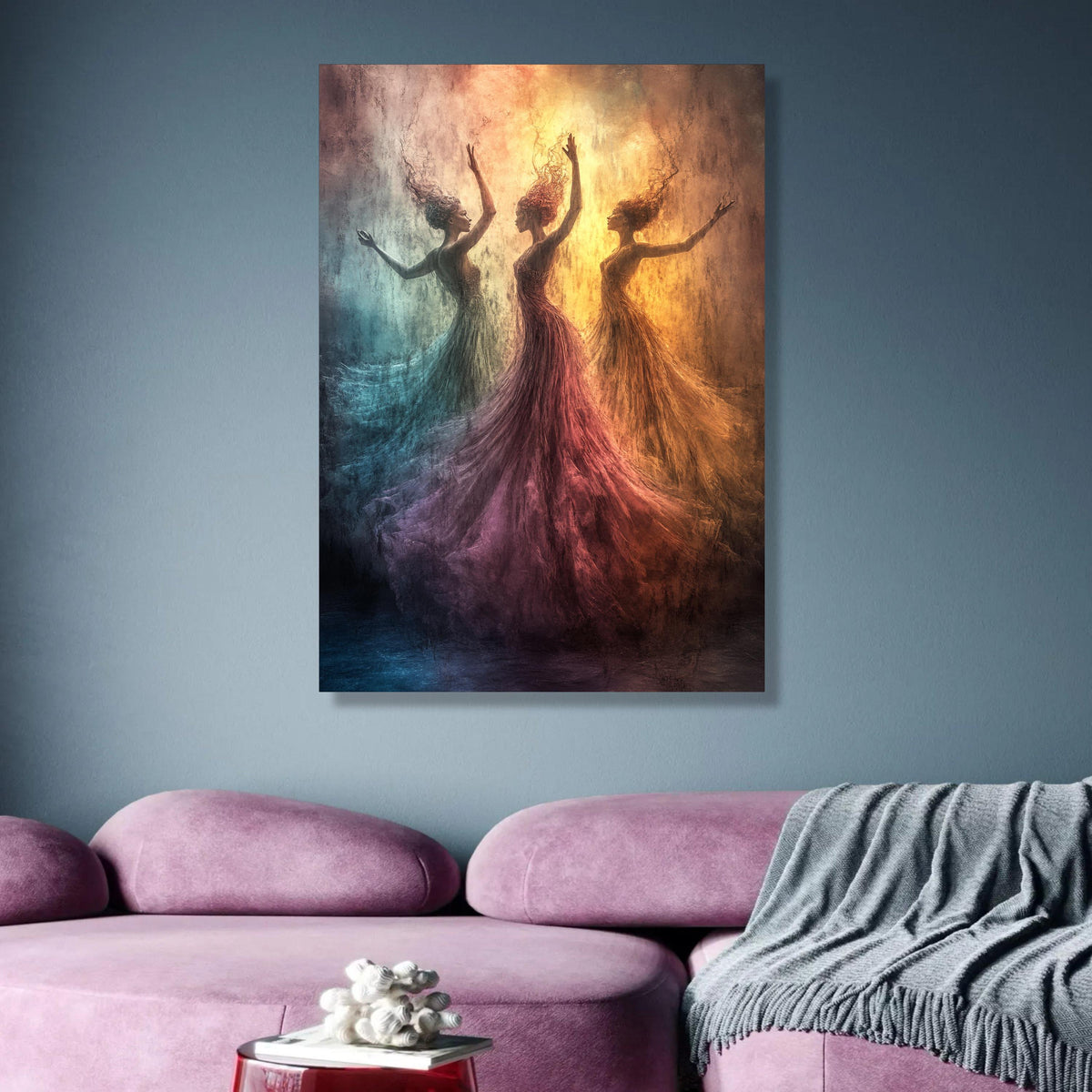 Ethereal Dancing Women Canvas, Abstract Ballet Art, Flowing Gown Wall Decor, Colorful Movement wall decoration, canvas print, wall art