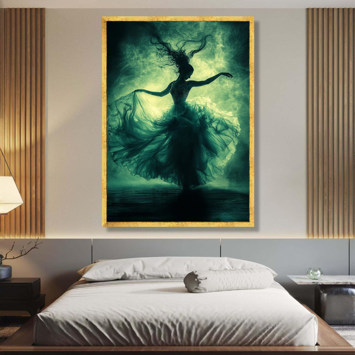 Ethereal Ballerina Dance Canvas, Flowing Tulle Dress Wall Art, Dramatic Silhouette Canvas, Fine Art wall decoration, canvas print, wall art