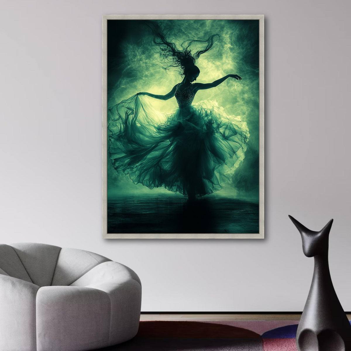 Ethereal Ballerina Dance Canvas, Flowing Tulle Dress Wall Art, Dramatic Silhouette Canvas, Fine Art wall decoration, canvas print, wall art