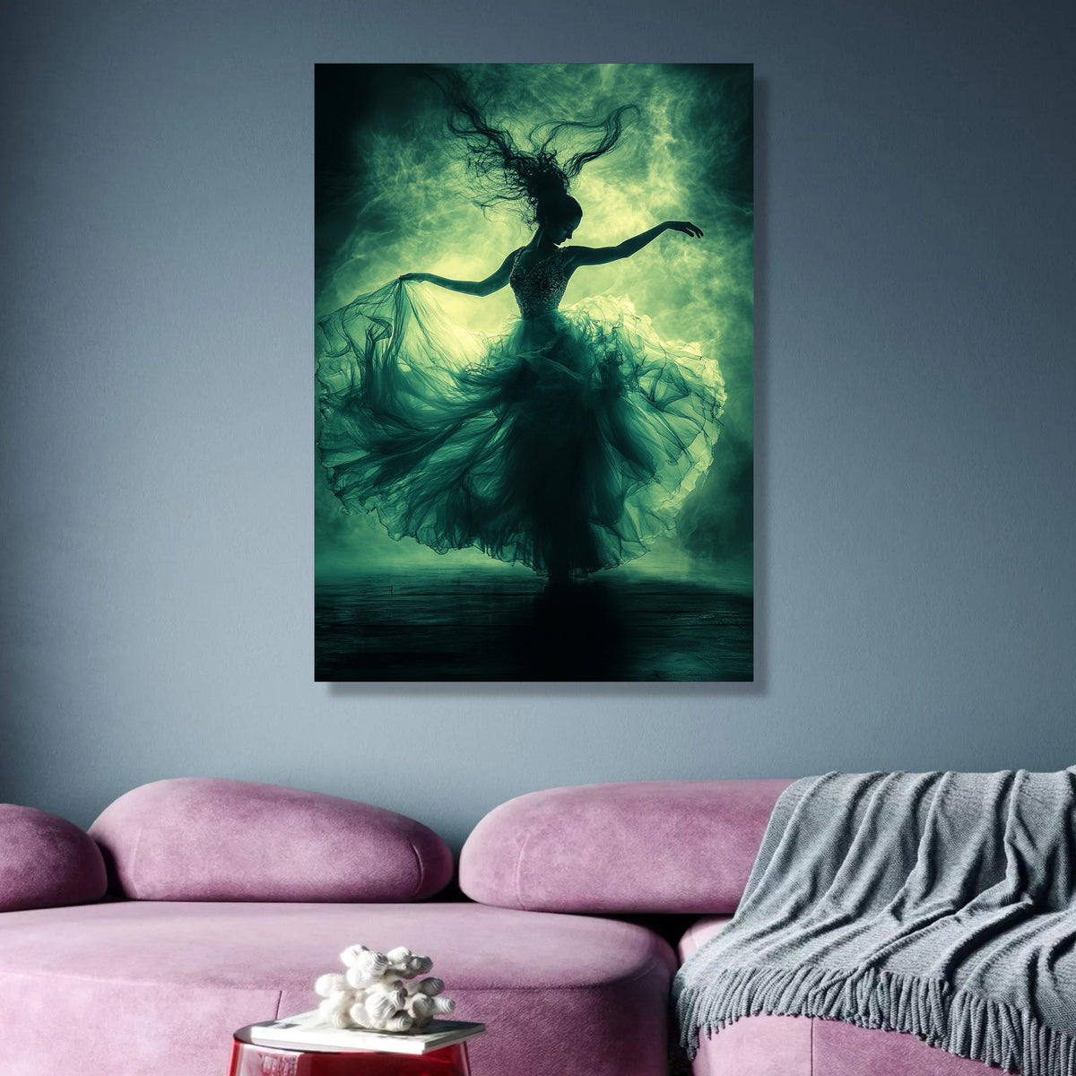 Ethereal Ballerina Dance Canvas, Flowing Tulle Dress Wall Art, Dramatic Silhouette Canvas, Fine Art wall decoration, canvas print, wall art