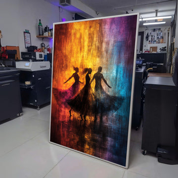 Dancing Silhouettes Abstract Canvas, Colorful Ballet Art, Flowing Dresses Wall Decor, Modern Dance wall decoration, canvas print, wall art