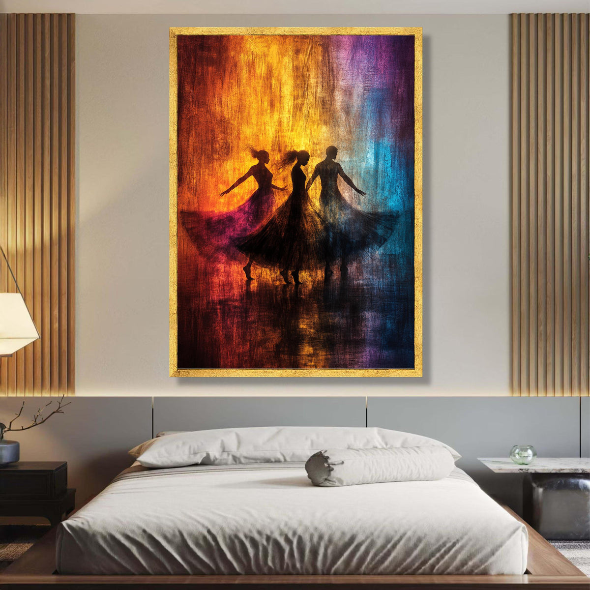 Dancing Silhouettes Abstract Canvas, Colorful Ballet Art, Flowing Dresses Wall Decor, Modern Dance wall decoration, canvas print, wall art