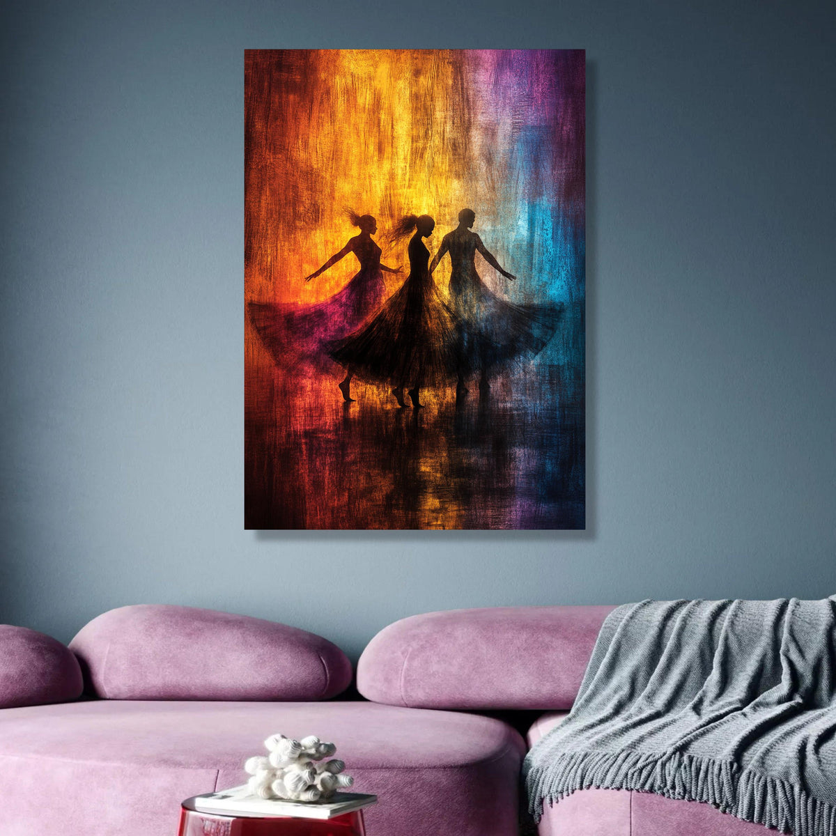 Dancing Silhouettes Abstract Canvas, Colorful Ballet Art, Flowing Dresses Wall Decor, Modern Dance wall decoration, canvas print, wall art