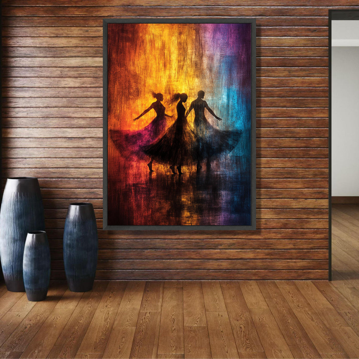 Dancing Silhouettes Abstract Canvas, Colorful Ballet Art, Flowing Dresses Wall Decor, Modern Dance wall decoration, canvas print, wall art