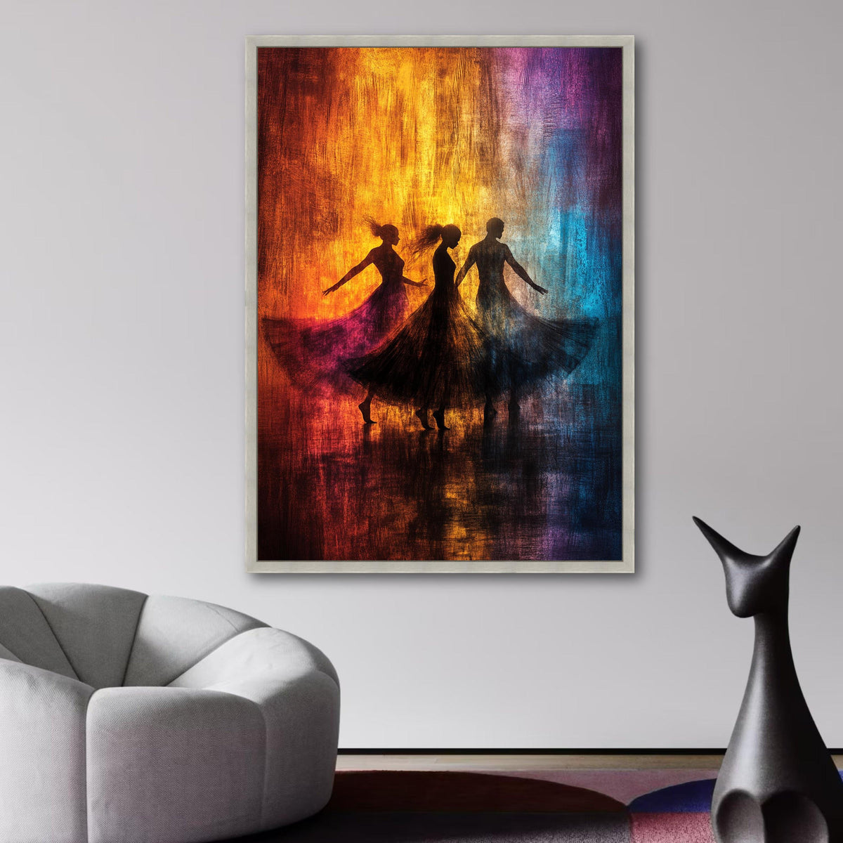 Dancing Silhouettes Abstract Canvas, Colorful Ballet Art, Flowing Dresses Wall Decor, Modern Dance wall decoration, canvas print, wall art