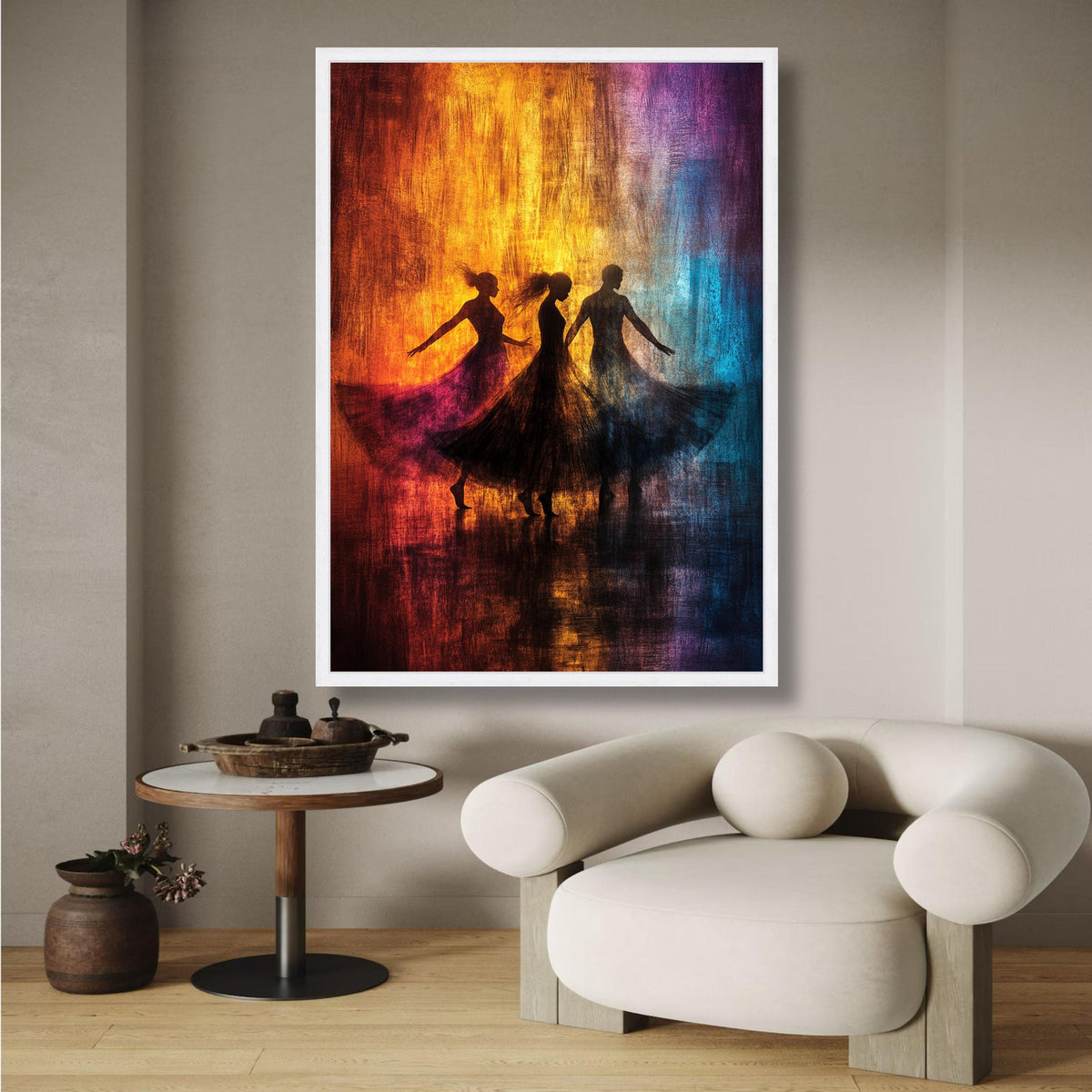 Dancing Silhouettes Abstract Canvas, Colorful Ballet Art, Flowing Dresses Wall Decor, Modern Dance wall decoration, canvas print, wall art
