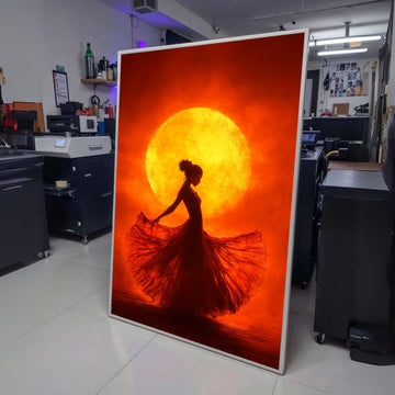 Elegant Flamenco Dancer Silhouette Canvas, Warm Sunset Backdrop Wall Art, Vibrant Red and Orange wall decoration, canvas print, wall art