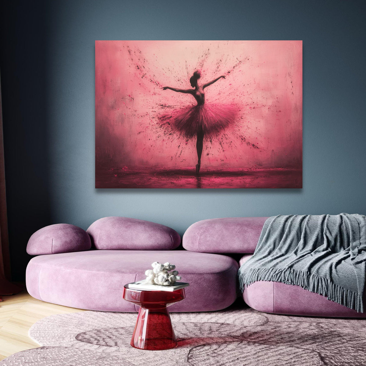 Dynamic Ballerina Silhouette Canvas, Pink Explosion Dance Art, Modern Ballet Wall Decor, Abstract wall decoration, canvas print, wall art