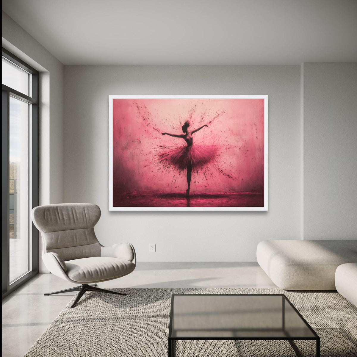 Dynamic Ballerina Silhouette Canvas, Pink Explosion Dance Art, Modern Ballet Wall Decor, Abstract wall decoration, canvas print, wall art