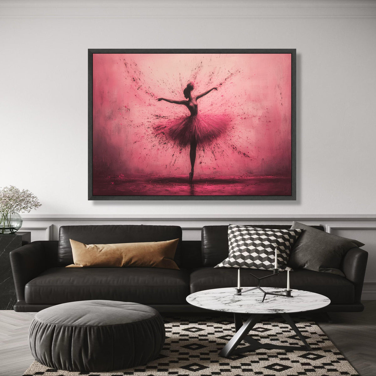 Dynamic Ballerina Silhouette Canvas, Pink Explosion Dance Art, Modern Ballet Wall Decor, Abstract wall decoration, canvas print, wall art