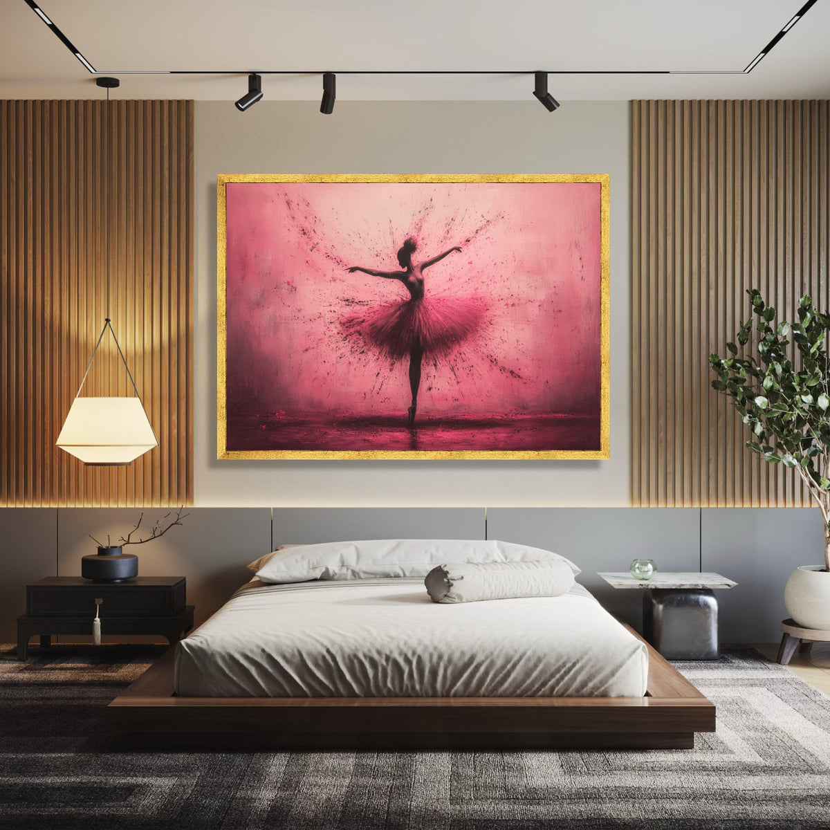 Dynamic Ballerina Silhouette Canvas, Pink Explosion Dance Art, Modern Ballet Wall Decor, Abstract wall decoration, canvas print, wall art