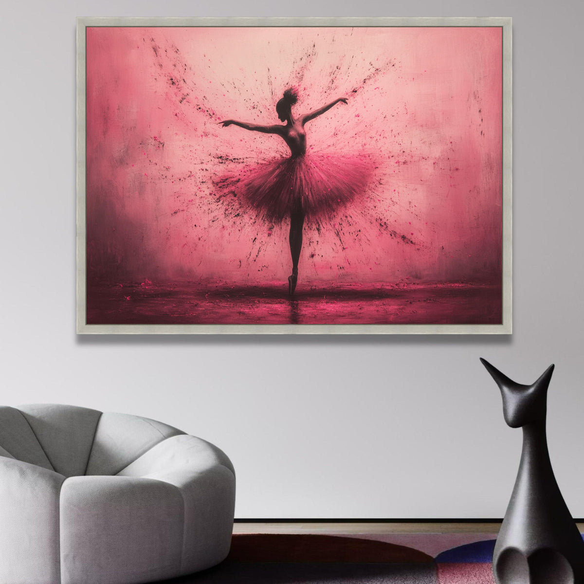 Dynamic Ballerina Silhouette Canvas, Pink Explosion Dance Art, Modern Ballet Wall Decor, Abstract wall decoration, canvas print, wall art