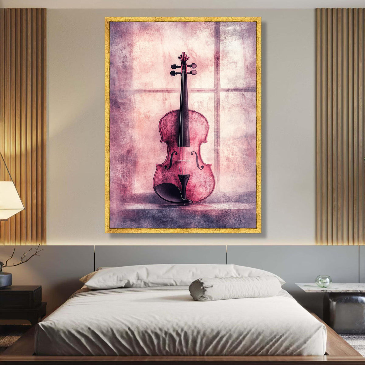 Vintage Violin Canvas Wall Art, Music Instrument Decor, Purple Tone Artistic Canvas, Classic String wall decoration, canvas print, wall art