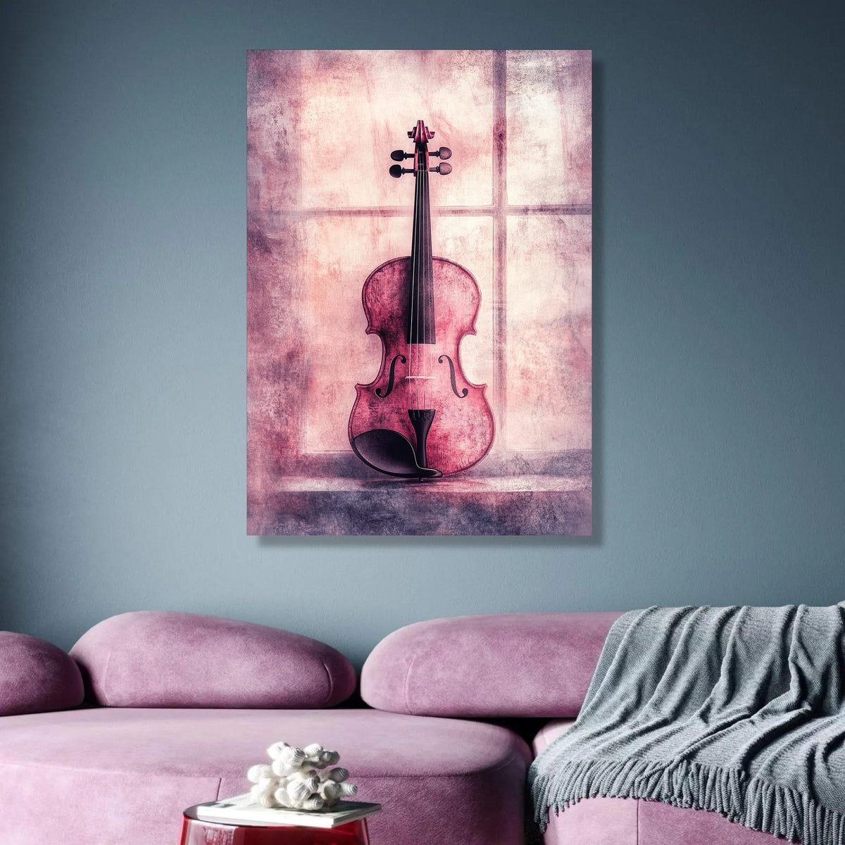 Vintage Violin Canvas Wall Art, Music Instrument Decor, Purple Tone Artistic Canvas, Classic String wall decoration, canvas print, wall art