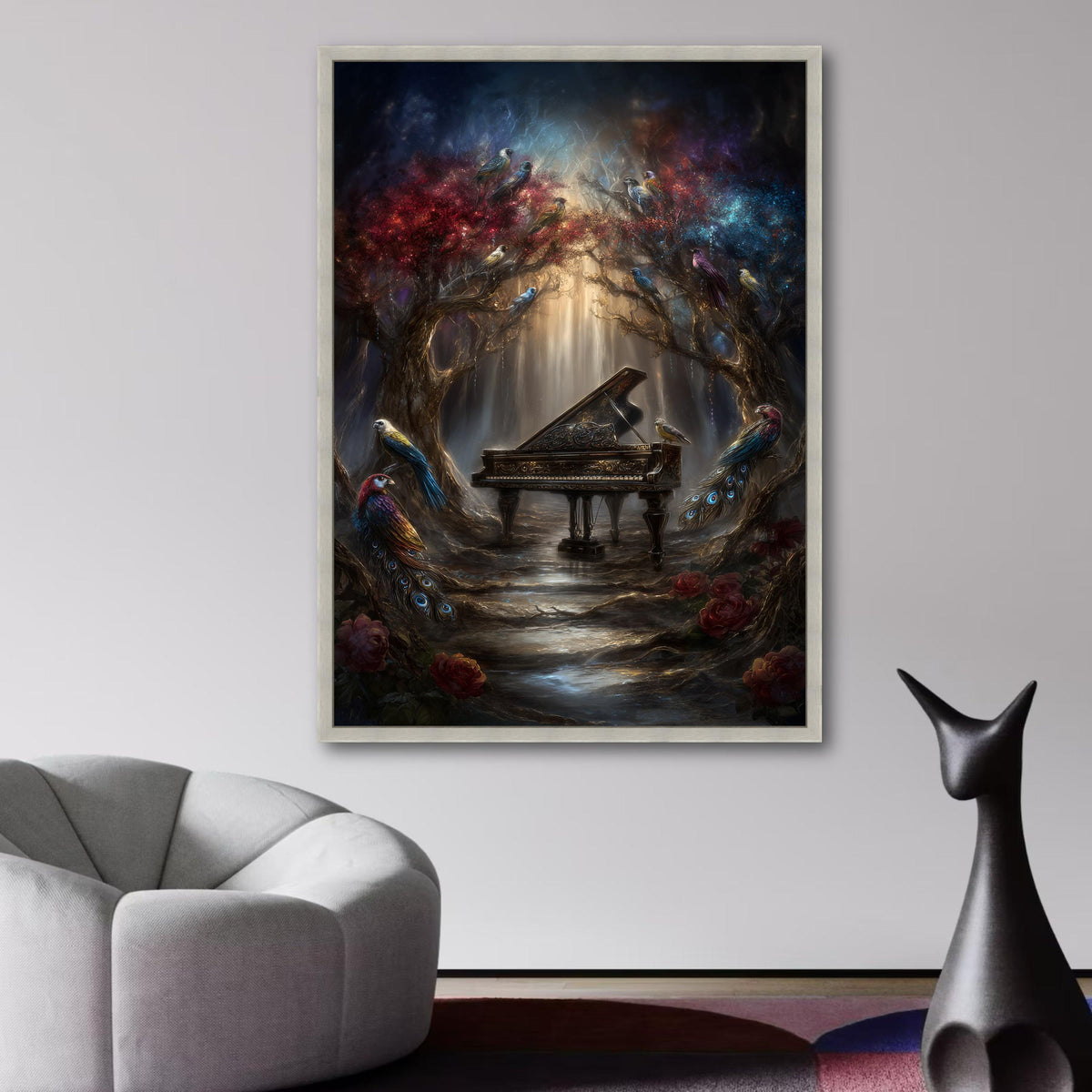 Enchanted Forest Piano, Magical Birds Canvas Wall Art, Fantasy Nature Scene, Mystical Woodland wall decoration, canvas print, wall art
